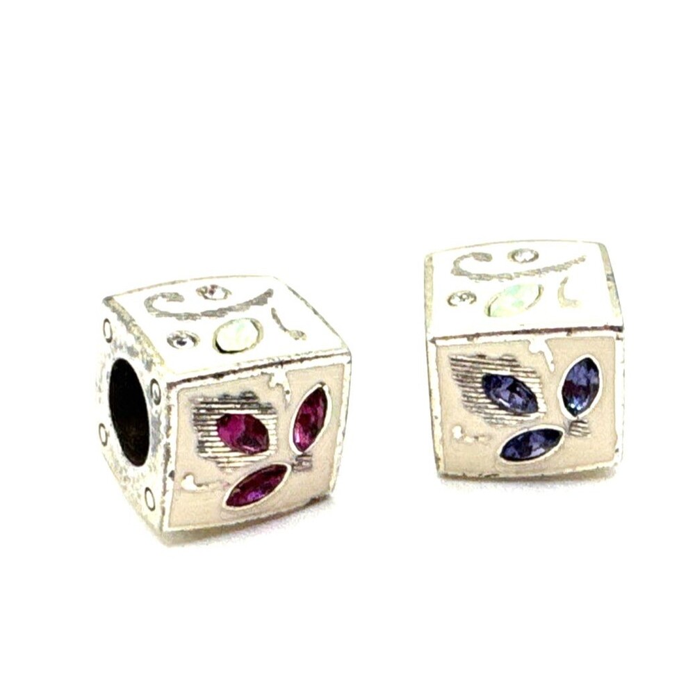 Brighton Tapestry Taj Purple Pink Crystals Leaves White Cube Bead -Lot of 2